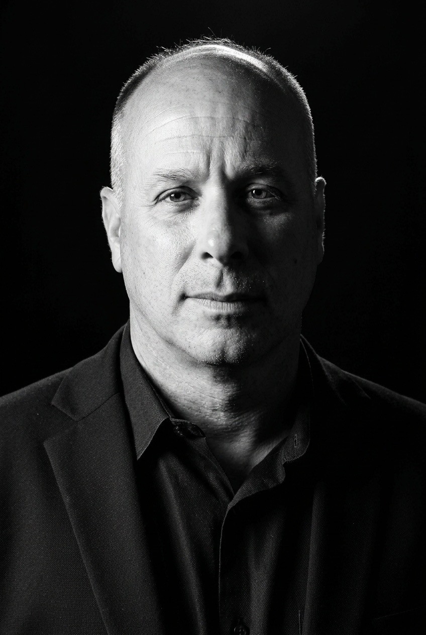 Black and white portrait of Evan Abramson